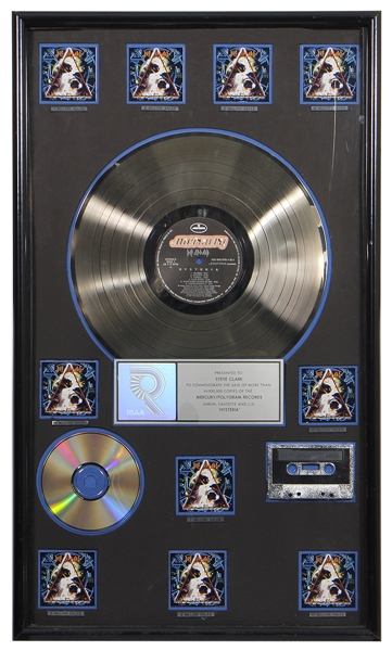 Def Leppard Steve Clark Personally Owned & Presented 1988 RIAA Platinum Record Sales Award For “Hysteria"
