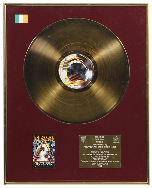 Def Leppard Steve Clark Personally Owned & Presented 1988 Irish Record Award For “Hysteria"