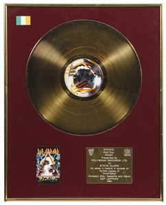 Def Leppard Steve Clark Personally Owned & Presented 1988 Irish Record Award For “Hysteria"