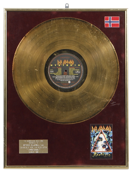 Def Leppard Steve Clark Personally Owned & Presented 1988 Norwegian Record Award For “Hysteria"