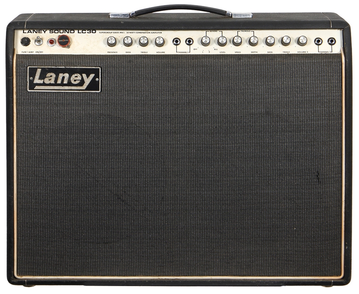 Def Leppard Steve Clark Owned & 6/5/1979 Stage Used Laney Sound LC30 Amp With Steve Clarks Belt & Signed Bank Card