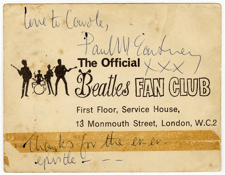 Paul McCartney Signed Beatles Fan Club Card (REAL)