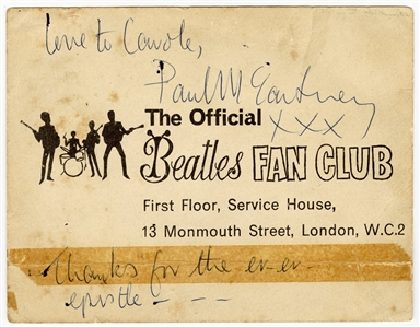 Paul McCartney Signed Beatles Fan Club Card (REAL)