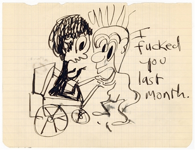 The Beatles John Lennon Incredible Hand Drawn Self-Portrait With “I F**ked You Last Month" Inscription (Astrid Kirchherr Collection & Caiazzo)