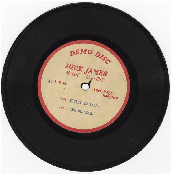The Beatles Incredibly Rare “Ticket to Ride" 7" Original UK Dick James Acetate Recording