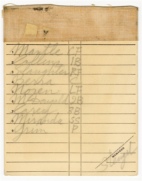 1954 New York Yankees Lineup Card Written in Casey Stengels Hand & Signed by Stengel (JSA)