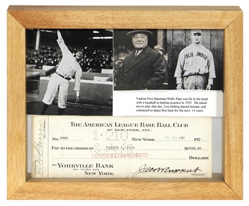 1925 Wally Pipp Signed New York Yankees Payroll Check (JSA)