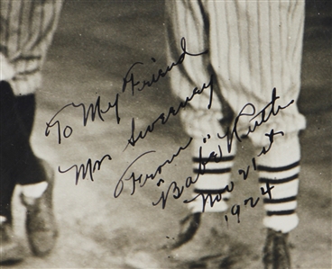 Babe Ruth Incredible Signed Vintage Glossy Photograph In Yankee Uniform - Dated 11/21/1924 (PSA & JSA)