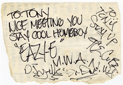 N.W.A Fully Signed Slip With Eazy-E (PSA/DNA)