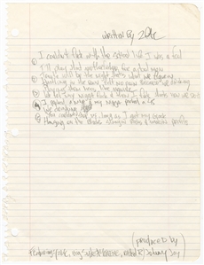 Tupac Shakur Twice Signed & Original Handwritten Lyrics of “Pour Out a Little Liquor" (Big Syke Collection)