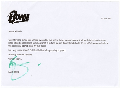 David Bowie Signed Typed Letter On His Stationery About “Pre-Show Rituals" (REAL)