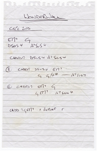 Oasis Noel Gallagher Handwritten “Wonderwall" Chord Sheet
