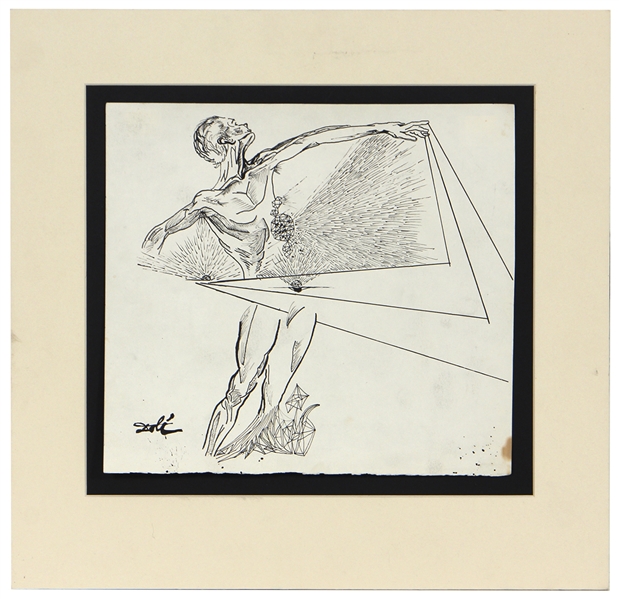 Salvador Dali Signed Circa 1945-1948 Pen and Ink Original Drawing of Figure With Diamonds