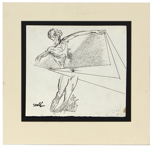 Salvador Dali Signed Circa 1945-1948 Pen and Ink Original Drawing of Figure With Diamonds