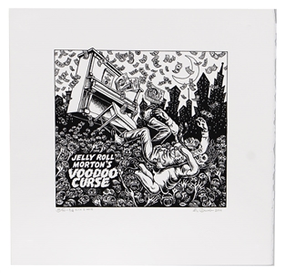 Robert Crumb Signed "Jelly Roll Mortons Voodoo Curse" Signed Limited Serigraph #88/90 - 3/4 Black & White (Wildwood Serigraph, 2014)