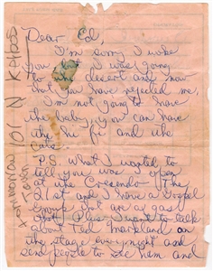 Lenny Bruce Handwritten & Signed Letter Circa 1961