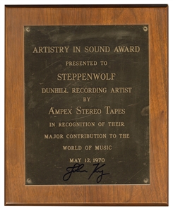 John Kay Signed Steppenwolf “Artistry in Sound Award"