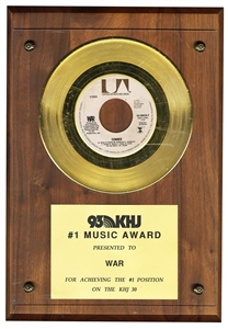 WAR Gold Record Award (93 KHJ #1 Music Award) ex. Dick Clark Collection