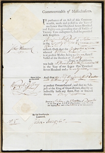 John Hancock Signed Ship's Registry Issued Two Months After Yorktown (PSA & JSA)