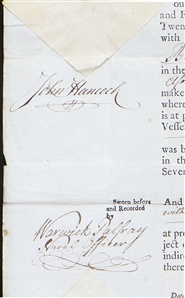 John Hancock Signed Ship's Registry Issued Two Months After Yorktown (PSA & JSA)