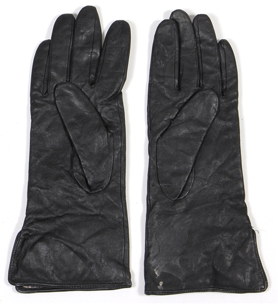 Audrey Hepburn Owned & Worn Black Leather Gloves Lined With Leopard Fabric