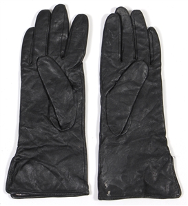 Audrey Hepburn Owned & Worn Black Leather Gloves Lined With Leopard Fabric
