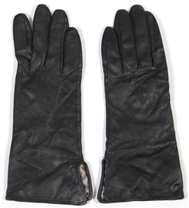Audrey Hepburn Owned & Worn Black Leather Gloves Lined With Leopard Fabric