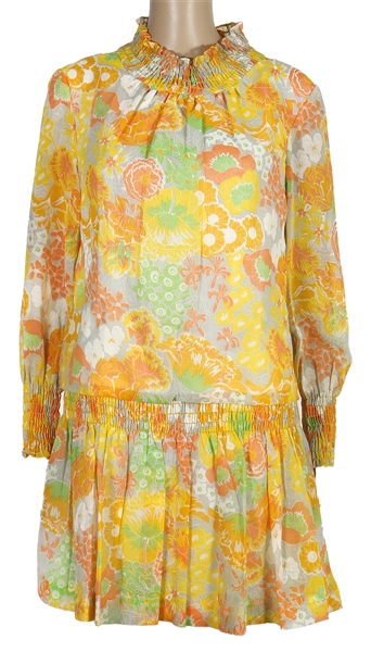 Audrey Hepburn Owned & Worn Yellow/Orange/Green/White Print Mini-Dress