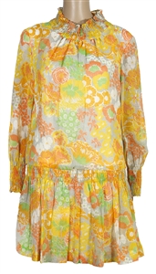 Audrey Hepburn Owned & Worn Yellow/Orange/Green/White Print Mini-Dress