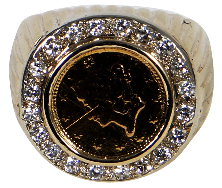 Elvis Presley Owned & Worn 14KT Yellow Liberty Head Coin Pinky Ring Surrounded with Diamonds