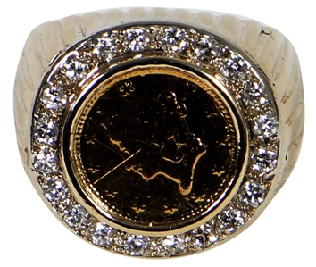 Elvis Presley Owned & Worn 14KT Yellow Liberty Head Coin Pinky Ring Surrounded with Diamonds