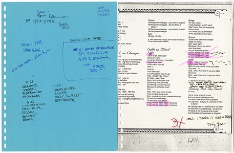 Stevie Nicks Handwritten & Annotated “Sable on Blond" & “Beauty & The Beast" Lyrics With Setlist