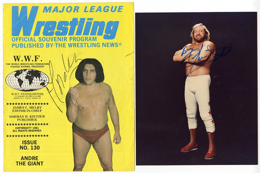 Andre the Giant Signed 1981 Wrestling Program and Big John Studd Signed Photograph (JSA)