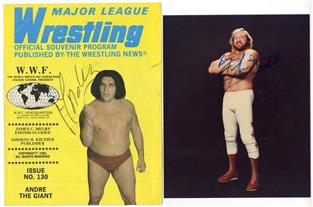 Andre the Giant Signed 1981 Wrestling Program and Big John Studd Signed Photograph (JSA)