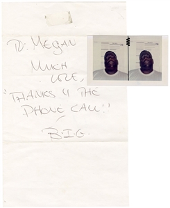 The Notorious B.I.G. (Biggie Smalls) Original Mugshot Photograph with Handwritten & Signed Note from Jail (JSA)