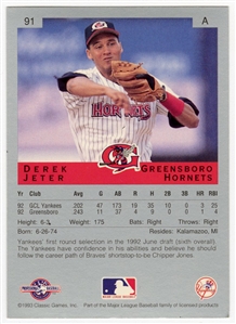 1993 Classic Best Derek Jeter Rookie RC #91