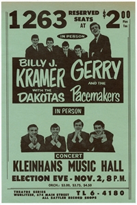 Gerry and the Pacemakers with Billy Kramer Original Concert Flyer November 2nd