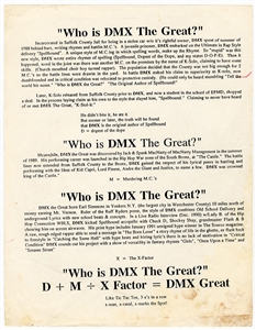DMX “Who is DMX The Great" Original Circa 1992 Bio/Resume