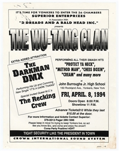 DMX & Wu-Tang Clan 4/8/1994 Incredibly Rare Original Concert Flyer