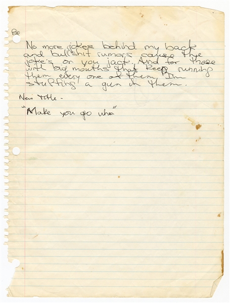 DMX “Make You Go Who" Handwritten Lyrics Circa 1992
