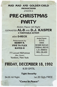 DMX Pre-Fame One-Of-a-Kind “Pre-Christmas Party" 12/18/1992 Original Concert Flyer