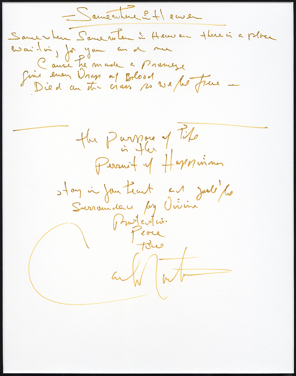 Carlos Santana Handwritten and Signed Somewhere in Heaven Lyrics (REAL)