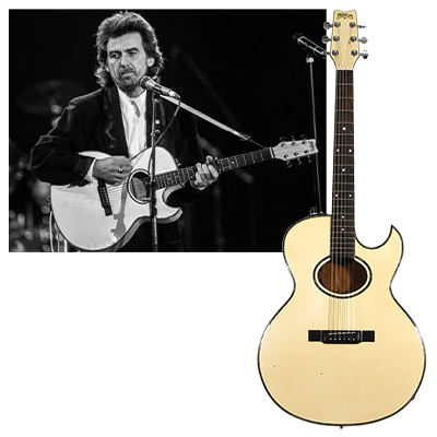 George Harrison Stage Played Washburn Acoustic Guitar During Prince’s Trust All-Star Rock Concert On 10/13/1987 For Iconic Here Comes the Sun Preformance