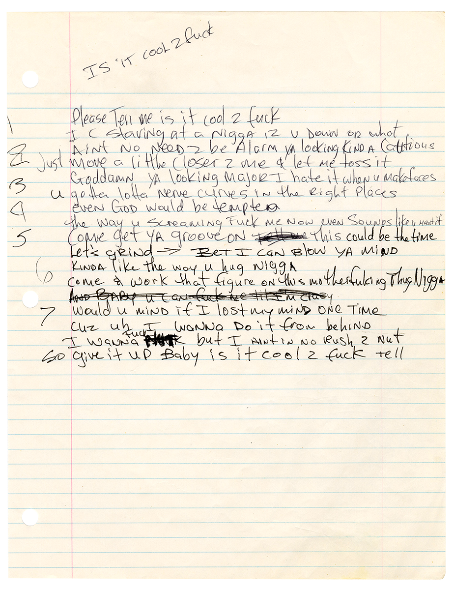 Tupac Shakur Handwritten Working Is it Cool 2 Fuck? Lyrics (JSA)