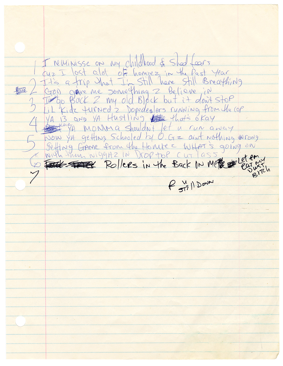 Tupac Shakur Handwritten Working My Block Lyrics (JSA)