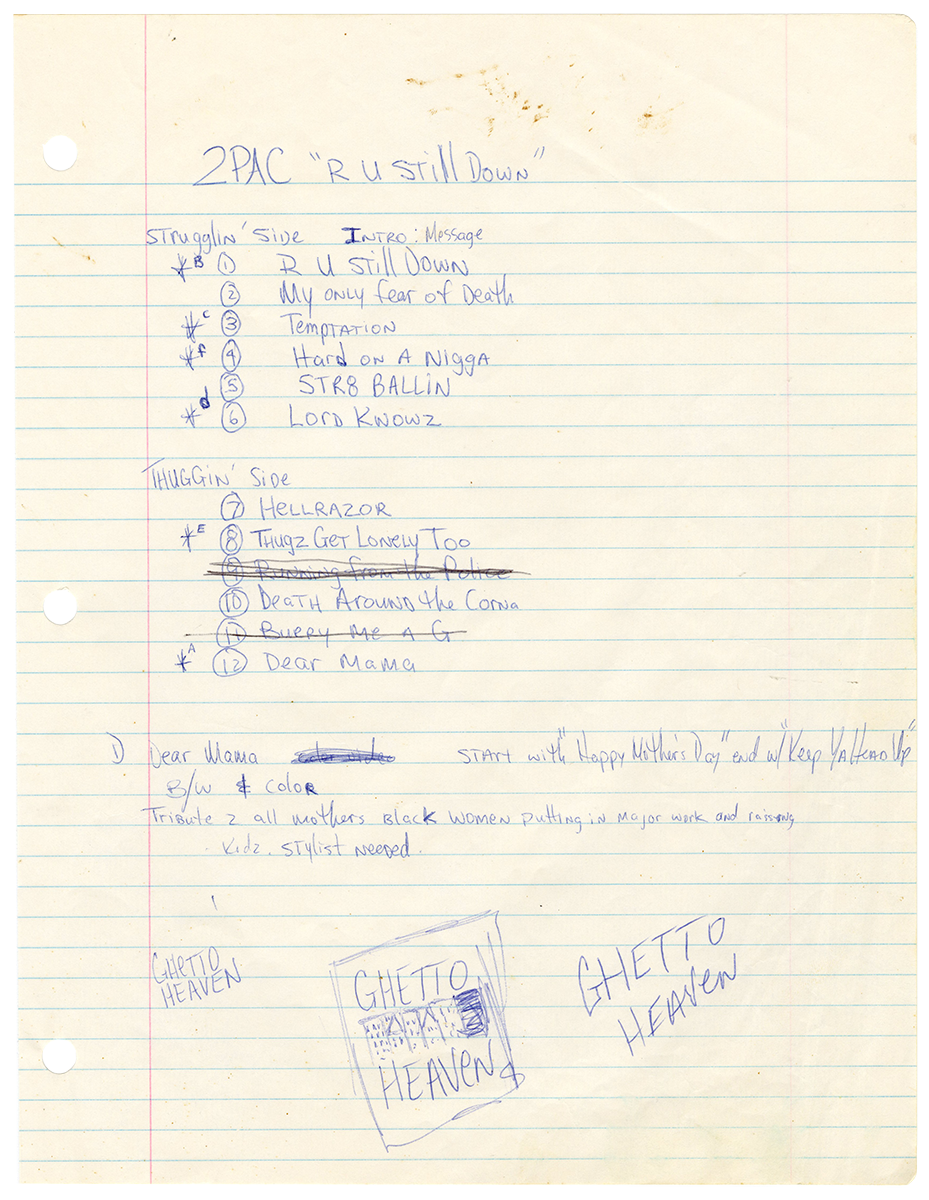 Tupac Shakur Handwritten & Signed “R U Still Down?” Album Tracklist - Including Ghetto Heaven Original Drawing (JSA)