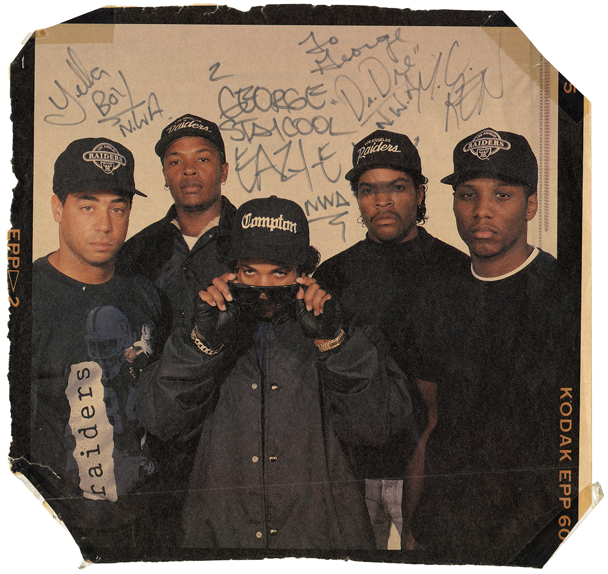 N.W.A. Signed Color Magazine Photograph with Eazy-E and Ice Cube’s Face Crossed Out! (JSA)