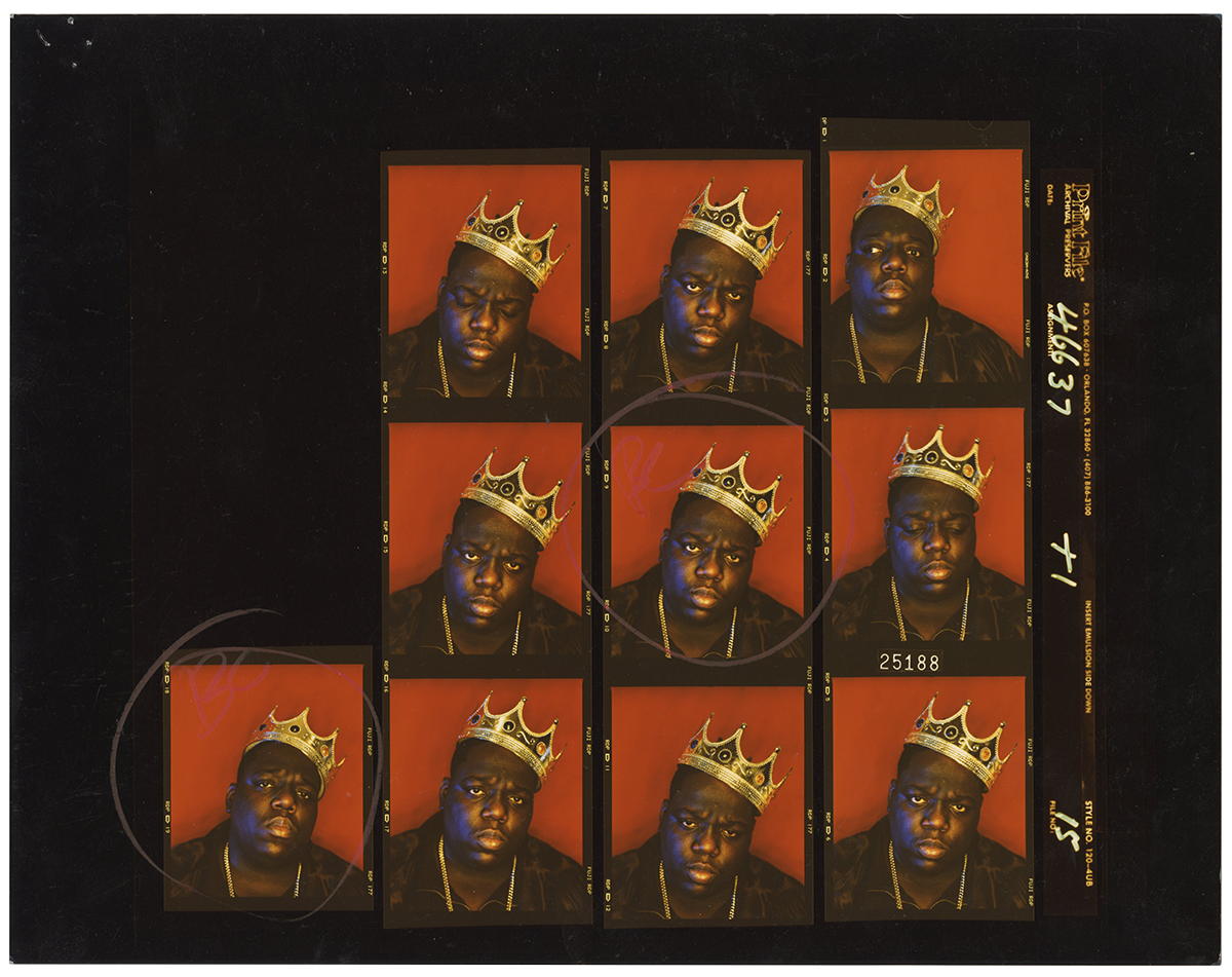 The Notorious B.I.G. Incredible Unreleased Original Contact Sheet From Iconic King of New York Photoshoot - Signed by the Photographer
